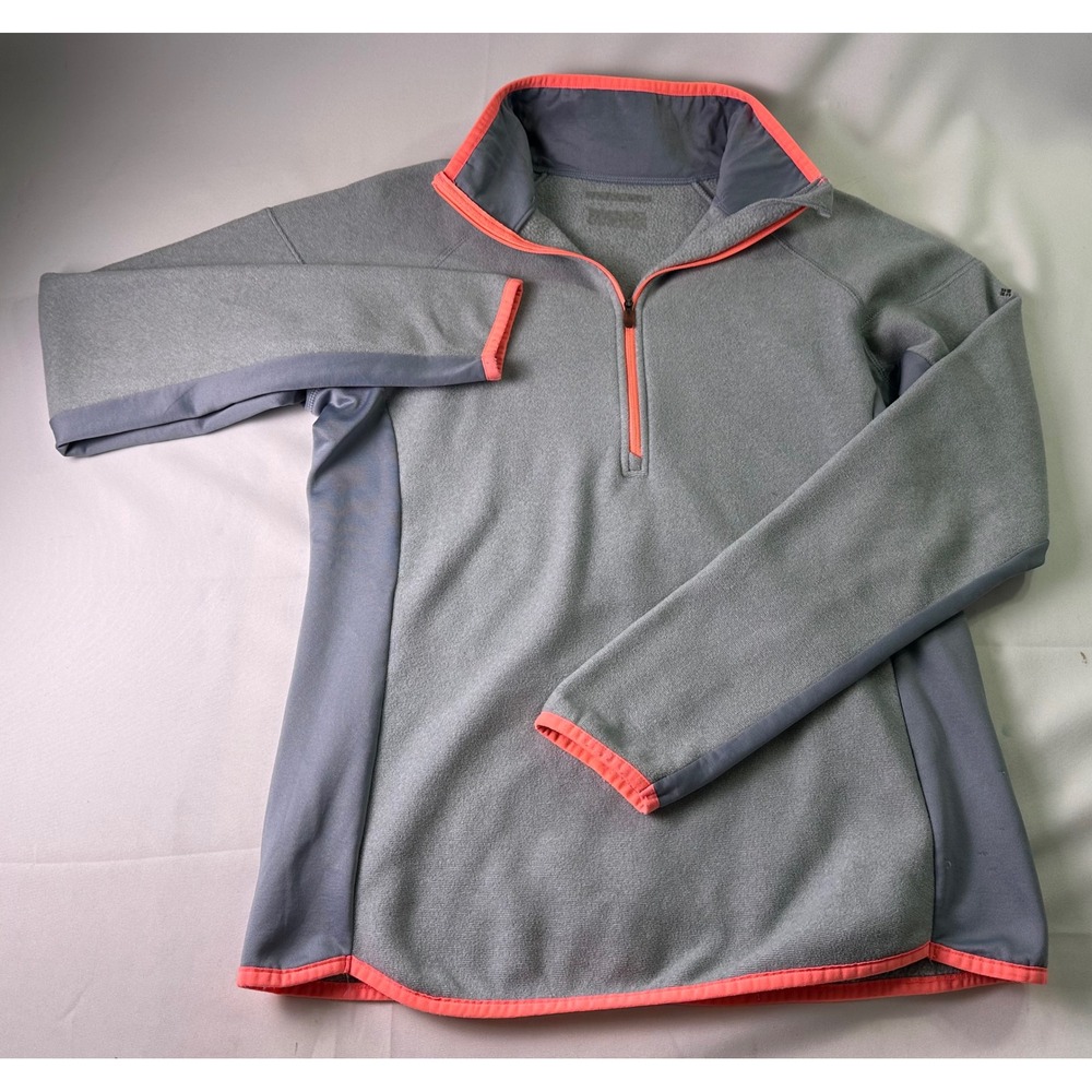 Columbia Women's Gray Fleece Quarter Zip Pullover‎ Top Coral Trim Size Small